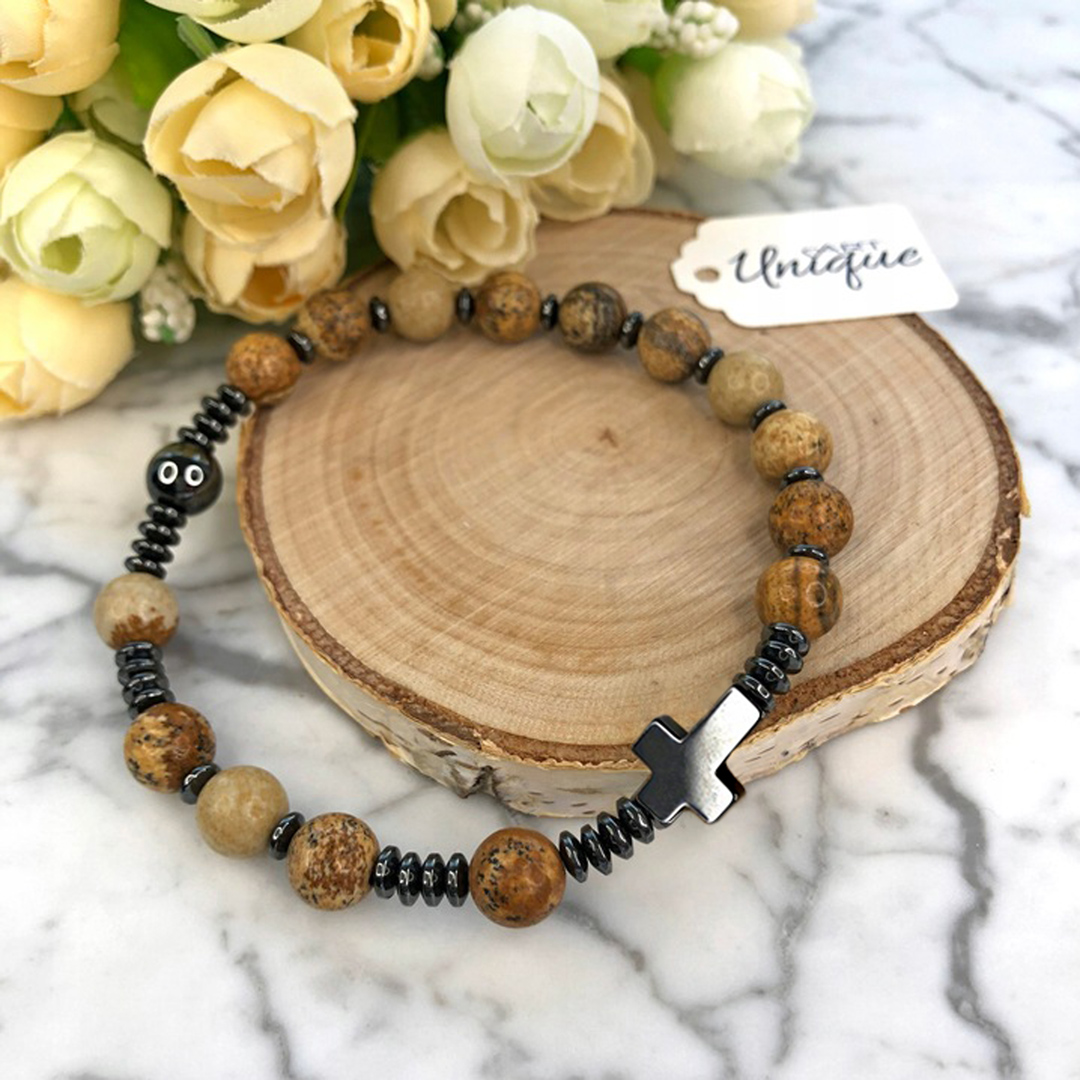 Męski różaniec na rękę bransoletka jaspis krajobrazowy ARTUNIQUE