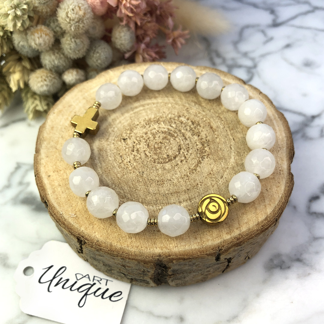 Dziecięcy różaniec bransoletka kamień jadeit hematyt PAMIĄTKA CHRZTU ARTUNIQUE