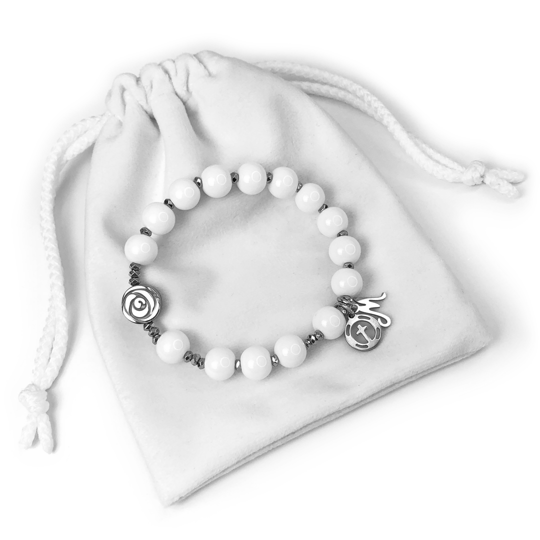 Różaniec bransoletka dla dziewczynki kamień biały pamiątka chrztu lub komunii ARTUNIQUE