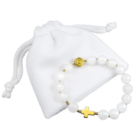 Różaniec bransoletka ✞ kamień jadeit, hematyt ✞ PAMIĄTKA CHRZTU lub KOMUNII CRB016