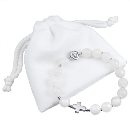 Różaniec bransoletka ✞ jadeit, hematyt ✞ PAMIĄTKA CHRZTU lub KOMUNII CRB017