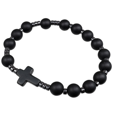 Damska / chłopięca bransoletka różaniec na rękę ✞ onyks matowy, hematyt CRB030