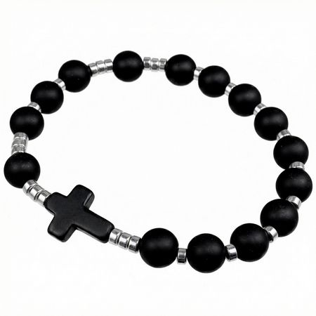 Damska / chłopięca bransoletka różaniec na rękę ✞ onyks matowy, hematyt CRB030A