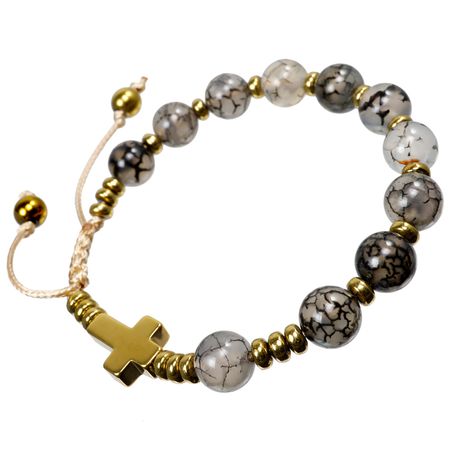 Różaniec bransoletka na rękę z kamieni na sznurku ✞ agat smoczy szary CWRB001