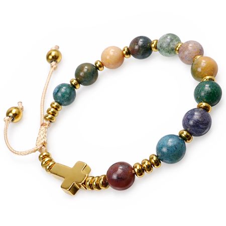 Różaniec bransoletka na rękę z kamieni na sznurku ✞ agat indyjski CWRB004