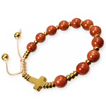 Różaniec bransoletka na rękę z kamieni na sznurku ✞ piasek pustyni CWRB005