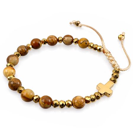 Różaniec bransoletka na rękę z kamieni na sznurku ✞ jaspis krajobrazowy CWRB009