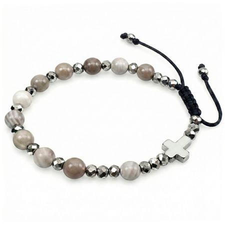 Różaniec bransoletka na rękę z kamieni na sznurku ✞ krzemień pasiasty CWRB012