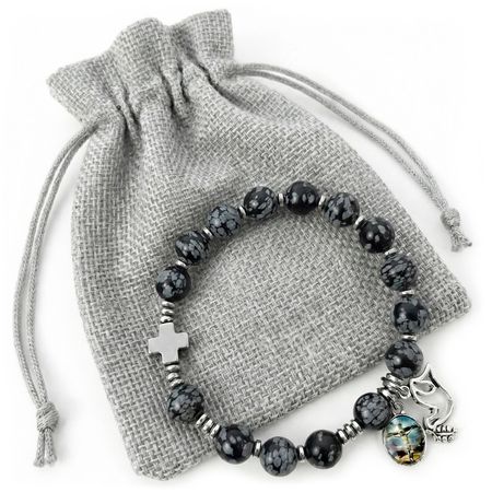 Różaniec bransoletka na rękę ✞ obsydian śnieźny ✞ EWRB134