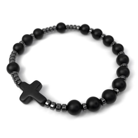 Męska bransoletka różaniec na rękę ✞ onyks matowy hematyt MRB014