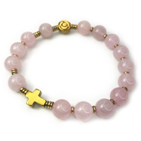 Różaniec bransoletka ✞ kwarc różowy WRB087