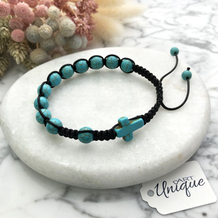 Bransoletka różaniec sznurkowy na rękę z turkusu ARTUNIQUE