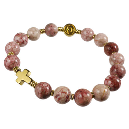 Różaniec bransoletka ✞ kamień mafanowy maifan różowy WRB090