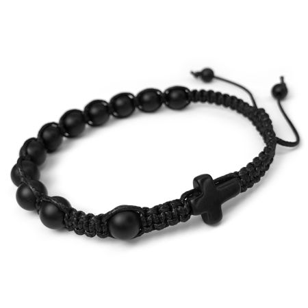 Męska bransoletka różaniec sznurkowy na rękę ✞ onyks matowy MRB010
