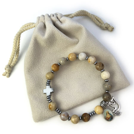 Różaniec bransoletka na rękę ✞ kamień chryzantemowy ✞ WRB085