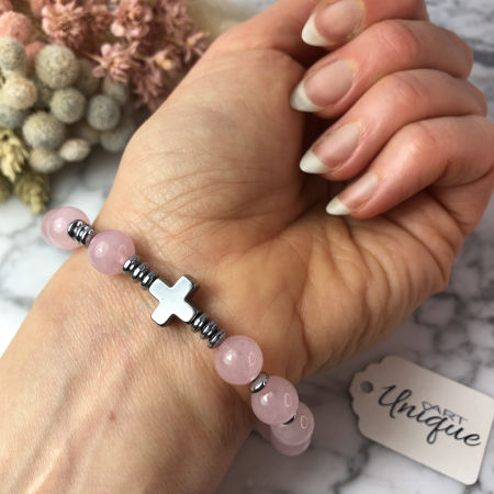 damski różaniec bransoletka na rękę kwarc różowy ARTUNIQUE