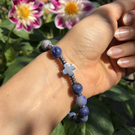 Różaniec bransoletka na rękę z kamieni sodalit matowy ARTUNIQUE
