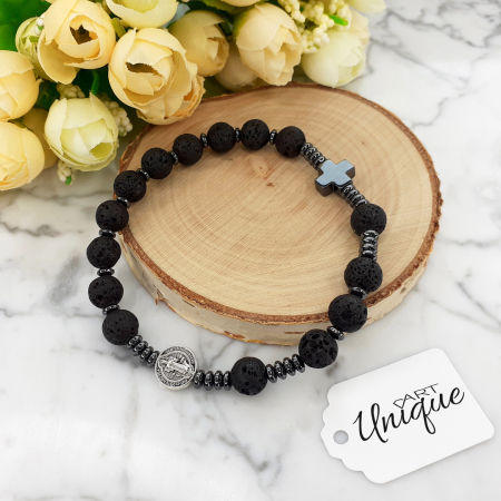 bransoletka różaniec na rękę z medalikiem Św. Benedykta lawa ARTUNIQUE Allegro