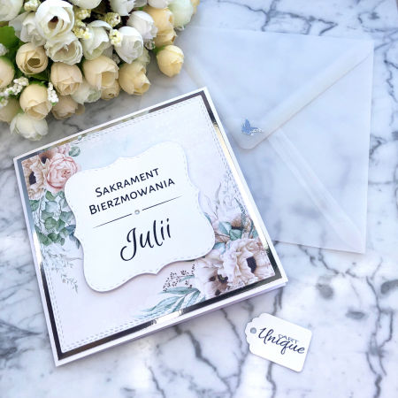 Ręcznie robiona spersonalizowana kartka na bierzmowanie w kopercie SGC0028A
