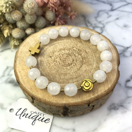 Dziecięcy różaniec bransoletka kamień jadeit hematyt PAMIĄTKA CHRZTU ARTUNIQUE