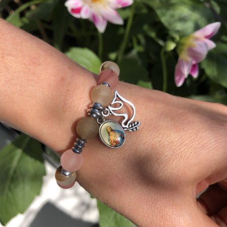 Damski różaniec bransoletka na rękę kwarc arbuzowy matowy ARTUNIQUE