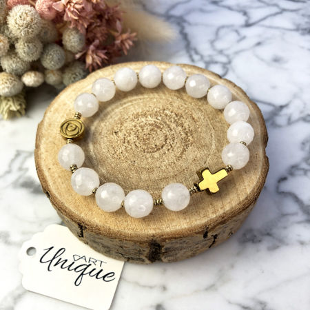 Dziecięcy różaniec bransoletka kamień jadeit hematyt PAMIĄTKA CHRZTU ARTUNIQUE