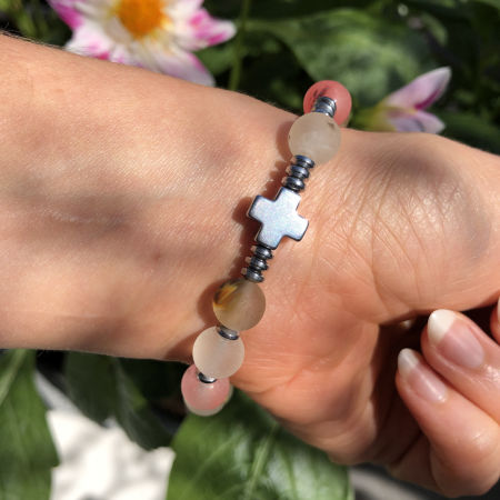 Różaniec bransoletka na rękę kwarc arbuzowy matowy ARTUNIQUE