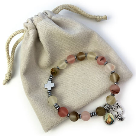 Różaniec bransoletka ✞ kwarc arbuzowy matowy ✞ WRB077