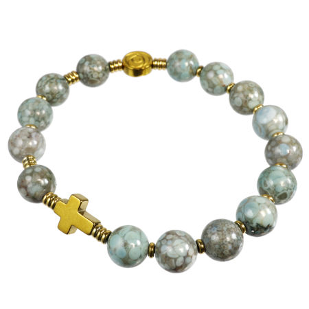 Różaniec bransoletka ✞ kamień mafanowy maifan miętowo-szary WRB089