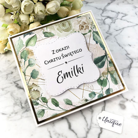 Ręcznie robiona spersonalizowana kartka na chrzest dziewczynki w pudełku SGC002B
