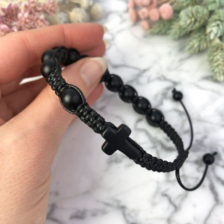 Męska bransoletka różaniec sznurkowy na rękę  czarny onyks matowy ARTUNIQUE