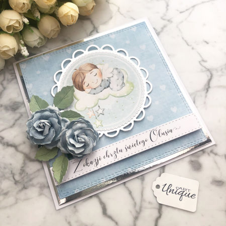 Ręcznie robiona spersonalizowana kartka na chrzest/gratulacje z okazji narodzin chłopca w pudełku SGC027C