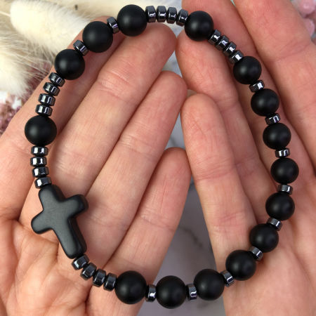 Męska bransoletka różaniec na rękę onyks matowy i hematyt ARTUNIQUE