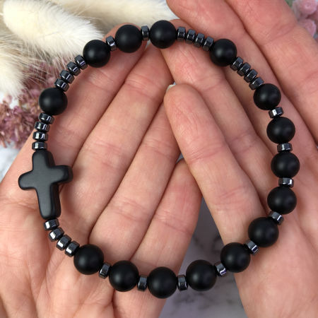 Męska bransoletka różaniec na rękę onyks matowy i hematyt ARTUNIQUE