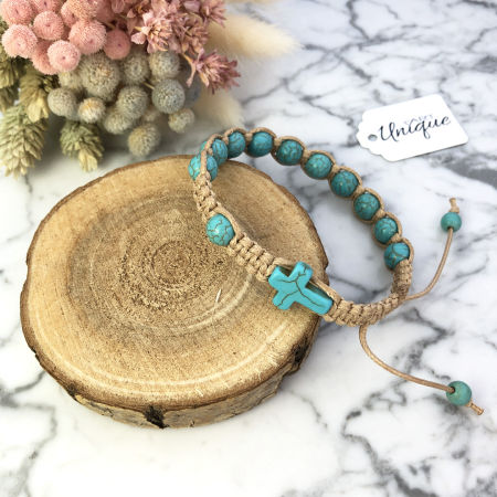 Bransoletka różaniec sznurkowy na rękę turkus ARTUNIQUE