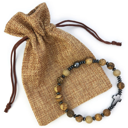 Męska bransoletka różaniec na rękę ✞ jaspis krajobrazowy MRB011