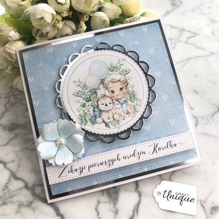 Ręcznie robiona spersonalizowana kartka na chrzest/roczek/urodziny chłopca w pudełku SGC012B