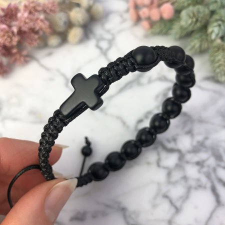 Męska bransoletka różaniec sznurkowy na rękę  czarny onyks matowy ARTUNIQUE