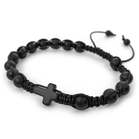 Męska bransoletka różaniec sznurkowy na rękę ✞ onyks matowy MRB007