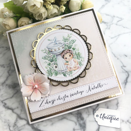 Ręcznie robiona spersonalizowana kartka na chrzest dziewczynki w pudełku SGC009B