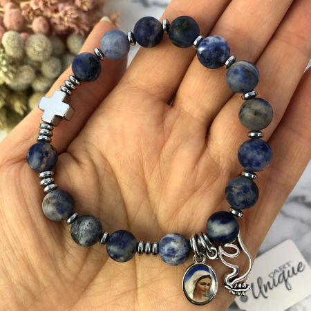 Różaniec bransoletka na rękę sodalit matowy ARTUNIQUE