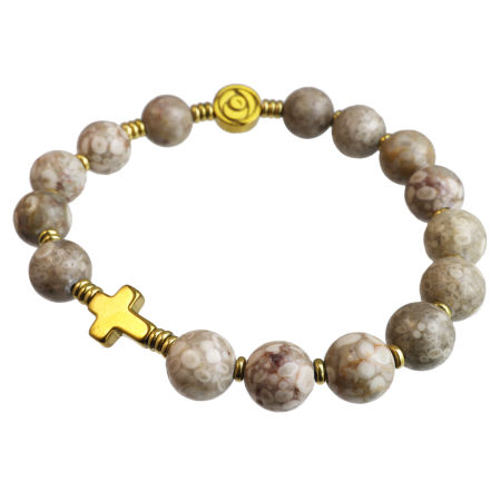 Różaniec bransoletka ✞ kamień mafanowy maifan mocca WRB091
