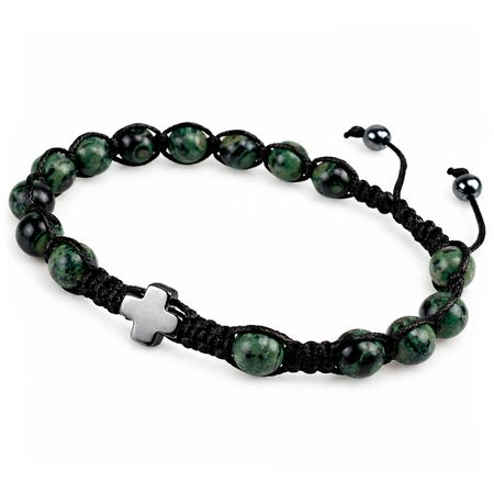 Męska bransoletka różaniec sznurkowy na rękę ✞ jaspis Kambaba i czarny hematyt MMRB009