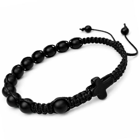 Męska bransoletka różaniec sznurkowy na rękę ✞ onyks matowy MRB010