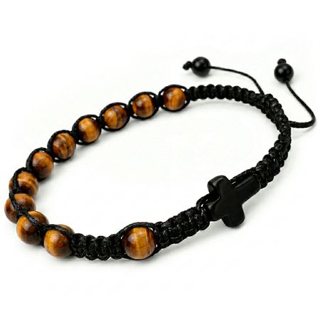 Męska bransoletka różaniec sznurkowy na rękę ✞ tygrysie oko MRB013