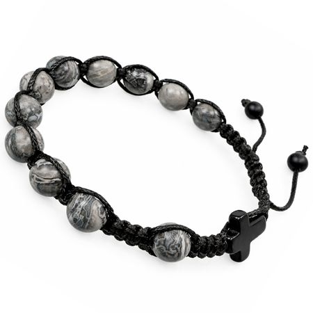 Bransoletka różaniec sznurkowy na rękę ✞ jaspis szary UMRB008