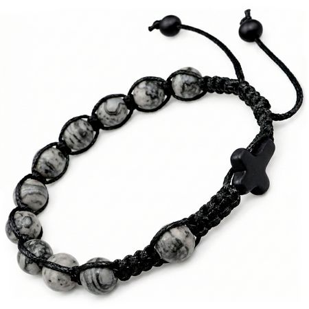 Bransoletka różaniec sznurkowy na rękę ✞ jaspis szary UMRB008