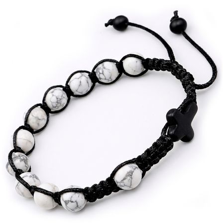 Bransoletka różaniec sznurkowy na rękę ✞ biały howlit UMRB011