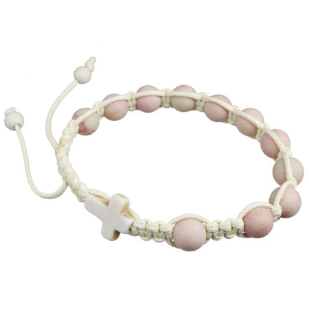 Bransoletka różaniec sznurkowy na rękę ✞ rodonit różowy matowy WMB001