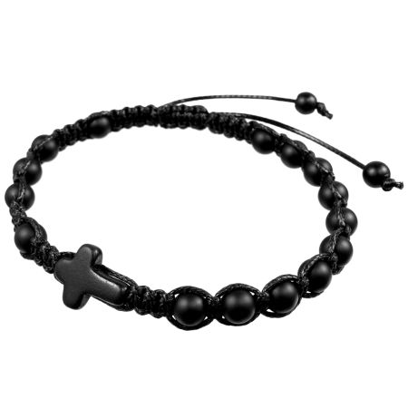 Damska lub chłopięca bransoletka różaniec sznurkowy na rękę ✞ onyks matowy WMB003